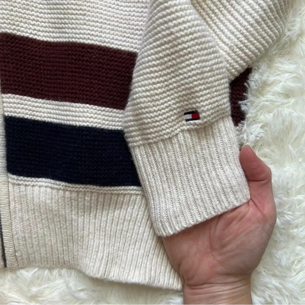 Tommy Hilfiger Cream Knit Zip Up Cardigan Sweater